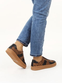 03-YH503-1 BLACK/LEOPARD Кроссовки женские (натуральная кожа, натуральная замша) - Фабричный китай фото 2