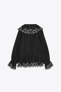 ZW COLLECTION EMBROIDERED RUFFLE BLOUSE - Zara фото 7