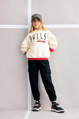 Толстовка свободного кроя с капюшоном NBA Chicago Bulls для девочек - Defacto фото 2