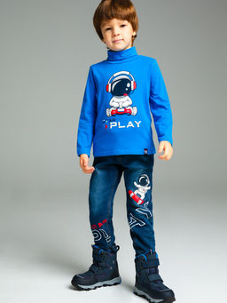 Водолазка для мальчика PlayToday Star Play из хлопка с эластаном голубой  фото 4