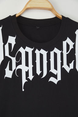 Trendyolmilla Man Siyah Oversize/Genis Kesim Los Angeles Bask?l? %100 Pamuk T-Shirt TMNSS25TS00166  фото 3