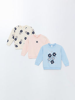 Bisiklet Yaka Uzun Kollu Bask?l? K?z Bebek Sweatshirt 3l?
