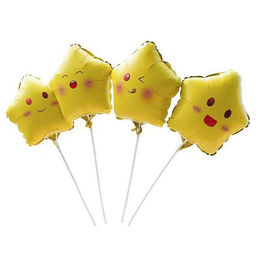 Цена за 5 шт. Воздушный шар фольгированный 10" «Звезда смайл», для палочки, МИКС