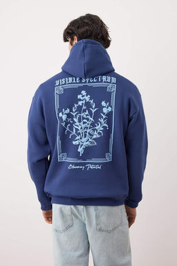 TRENDYOL MAN Antrasit Oversize/Genis Kesim Kapusonlu Cicek Bask? Ici Polar/S?cak Tutan Sweatshirt TMNAW24SW00100 - Trendyolmilla фото 31