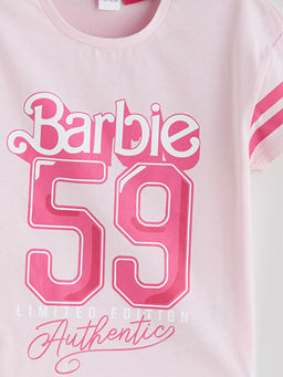 Bisiklet Yaka Barbie Bask?l? K?z ?ocuk Ti??rt