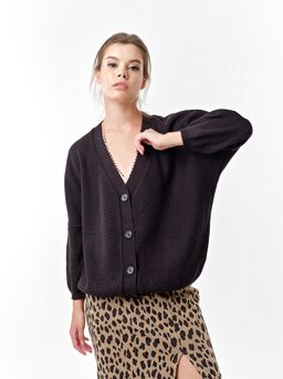 Джемпер вязаный оверсайз на пуговицах из хлопка черный