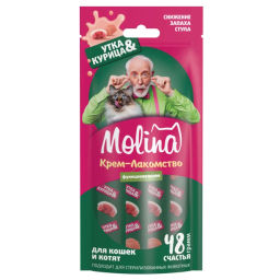 MOLINA, Функц. крем-лакомство с уткой и курицей д/взр.кош, Снижение запаха фекалий, 48г, 74112