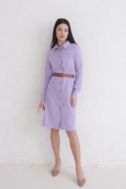 Платье-рубашка из микровельвета лавандовое - Martichelli фото 10