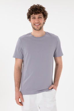 Erkek Regular Fit Bisiklet Yaka Gri Basic Ti__rt Sepette S_rpriz _ndirim