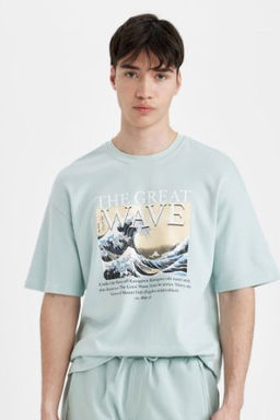 Art Hokusai Comfort Regular Fit Rahat Kal?p Bisiklet Yaka Ag?r Kumas K?sa Kollu Tisort