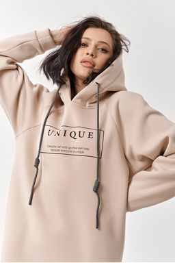 Платье из футера с начесом бежевое