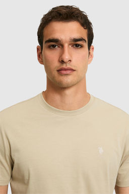 Erkek Regular Fit Bisiklet Yaka A__k Haki Basic Ti__rt