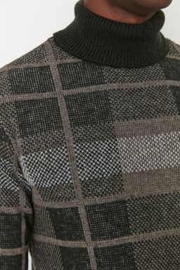 Trendyolmilla Man Haki Regular Fit Yunlu Bal?kc? Yaka Ekose Triko Kazak TMNAW22KZ0307  фото 4