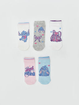 Stitch ve Angel Desenli K?z ?ocuk Patik ?orap 5li