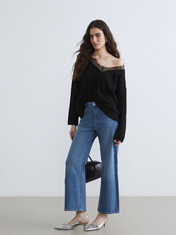 Y?ksek Bel Wideleg Kad?n Jean Pantolon