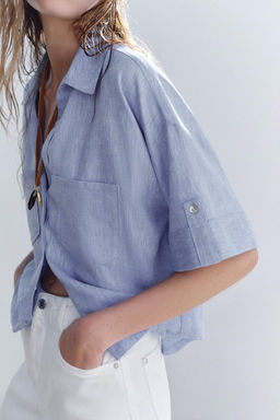 CROPPED LINEN BLEND SHIRT - Zara фото 12