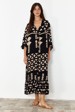 TRENDYOLMILLA Mavi Bask?l? Midi Genis Kseim Bordur Desen Detayl? Dokuma Elbise Dokuma Elbise TWOSS24EL01019 фото 2