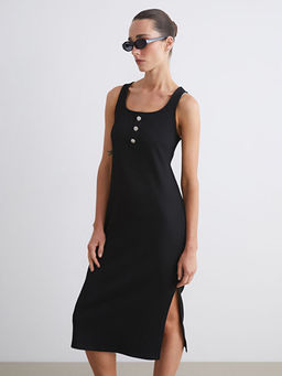 U Yaka Fitilli Bodycon Elbise