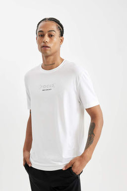 DeFactoFit Стандартная футболка с круглым вырезом и короткими рукавами с принтом  фото 3