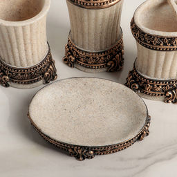 Аксессуары для ванной Вензеля, 4 предмета, дозатор 200 мл, мыльница, 2 стакана, бежевые - Simaland фото 2