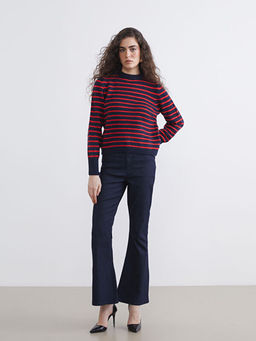 Bisiklet Yaka ?izgili Kad?n Triko Kazak