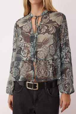 Haki-Cok Renkli Floral Desenli Astars?z Sifon Gomlek TWOAW26GO00057