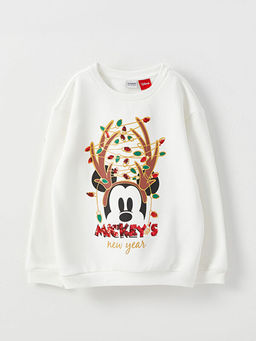 Bisiklet Yaka Mickey Mouse Bask?l? Y?lba?? Temal? Uzun Kollu K?z ?ocuk Sweatshirt