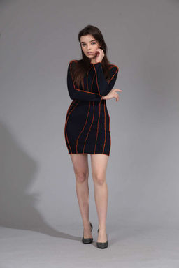 Платье AMORI 9625 т. Синий с рыжим