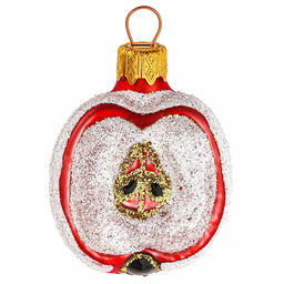 Елочная игрушка фигурка стеклянная Половинка яблока h6см, ручная художественная роспись, подарочная упаковка (Россия)