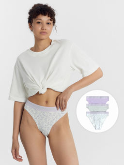 Цена за 2 штуки! Трусы женские слипы (3 шт.) молочно-бежевые с акварельными веточками