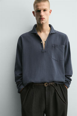 CAMISA POLO RELAXED FIT ALGOD?N - LINO / Petr?leo - Zara фото 7