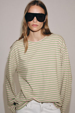 CAMISETA ALGOD?N Y LINO RAYAS / Menta - Zara фото 5
