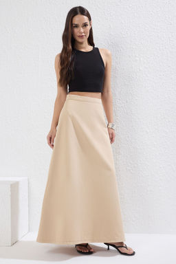 TRENDYOLMILLA Kahverengi Volanl? Maxi Denim Etek TWOSS25ET00005