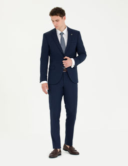 Lacivert Ekstra Slim Fit _izgili Tak_m Elbise