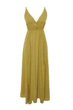 Haki Dokuma Buzgulu Maxi Plaj Elbise TBESS23EL00063