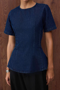 Ozel Koleksiyon Koyu Mavi K?sa Kollu Volanl? Denim Bluz TWOAW26BZ00050 - Trendyolmilla фото 5