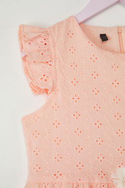 Somon Pamuklu F?rf?rl? Cicek Detayl? Mini K?sa Kol K?z Cocuk Dokuma Elbise TKDSS25EL00034 - Trendyolmilla фото 3