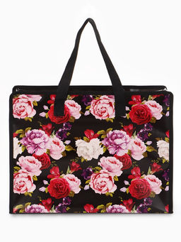 Сумка хозяйственная «Цветы», на молнии, 40×15×30 см, чёрная