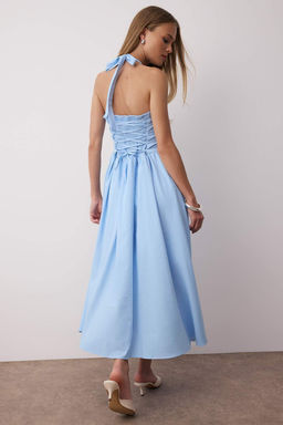 Sar? Boyundan Bagl? Etegi Genis Poplin Maxi Dokuma Elbise TWOSS25EL00881 - Trendyolmilla фото 4