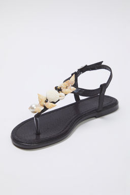Trendyol Shoes Alt?n Deniz Kabuklu Inci Detayl? Parmak Aras? Kad?n S?k Sandalet TAKSS25SD00008 - Trendyolmilla фото 3