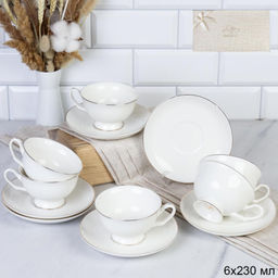 Чайный набор 12 предметов 230 мл / GC57-12G WHITE /уп 8/ костяной фарфор