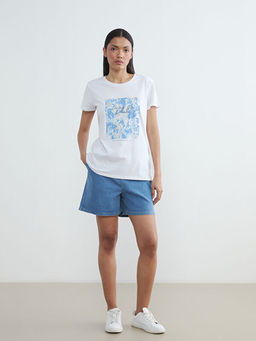 Bisiklet Yaka Bask?l? Kad?n Ti??rt