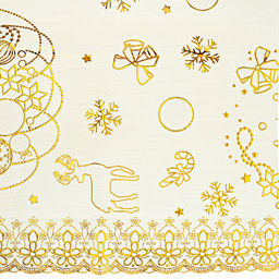 "LACE" Скатерть ажурная ПВХ "С Новым годом!" 160х137см, длина стола до 120см, на 4 персоны, бежевый фон, с золотом, матовая, на пленке, т.м. Домашняя мода (Китай)
