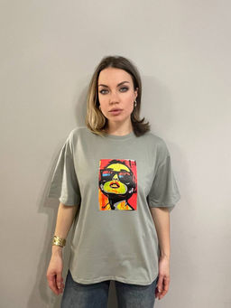 K12383 Футболка OVER SIZE (плотный хлопок) СТАЛЬ