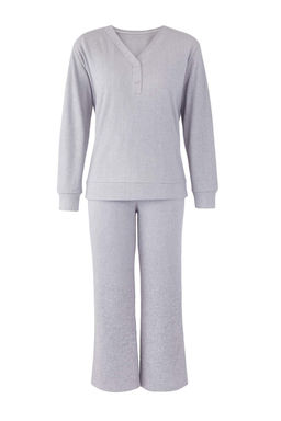 Gri Melanj Dugmeli Waffle Kumas Orme Pijama Tak?m? THMAW26PT00000 - Trendyolmilla фото 5