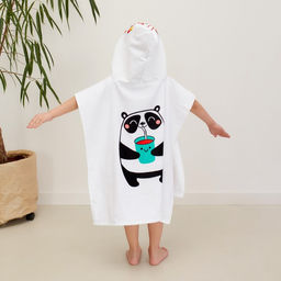 Полотенце - пончо детское махровое «Крошка Я. Панда», 60×120 см, хлопок 100%, белое