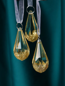 Цена за 2 шт. Ёлочные игрушки 3 шт. Зимнее волшебство. Льдинка капельки грани, 4.52.5 см, прозрачно-золотой  фото 12