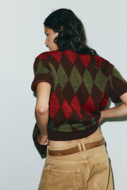 ARGYLE KNIT POLO CARDIGAN - Zara фото 4