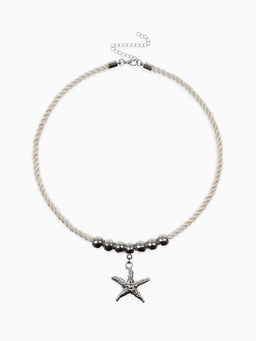 Кулон на жгуте текстильном "Морская звезда", цвет бело-серебристый