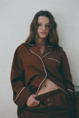 CONTRAST POPLIN PYJAMA SHIRT - Zara фото 2